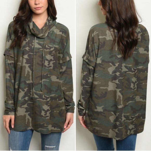 Trend Setter Diva Boutique Tops - CAMO COWL NECK TUNIC TOP